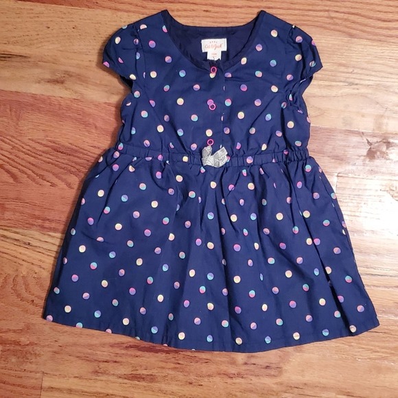 Cat & Jack Lightly Used Blue Mini Babydoll Dress w/ Polka Dots Infant 12 Months - Picture 1 of 7